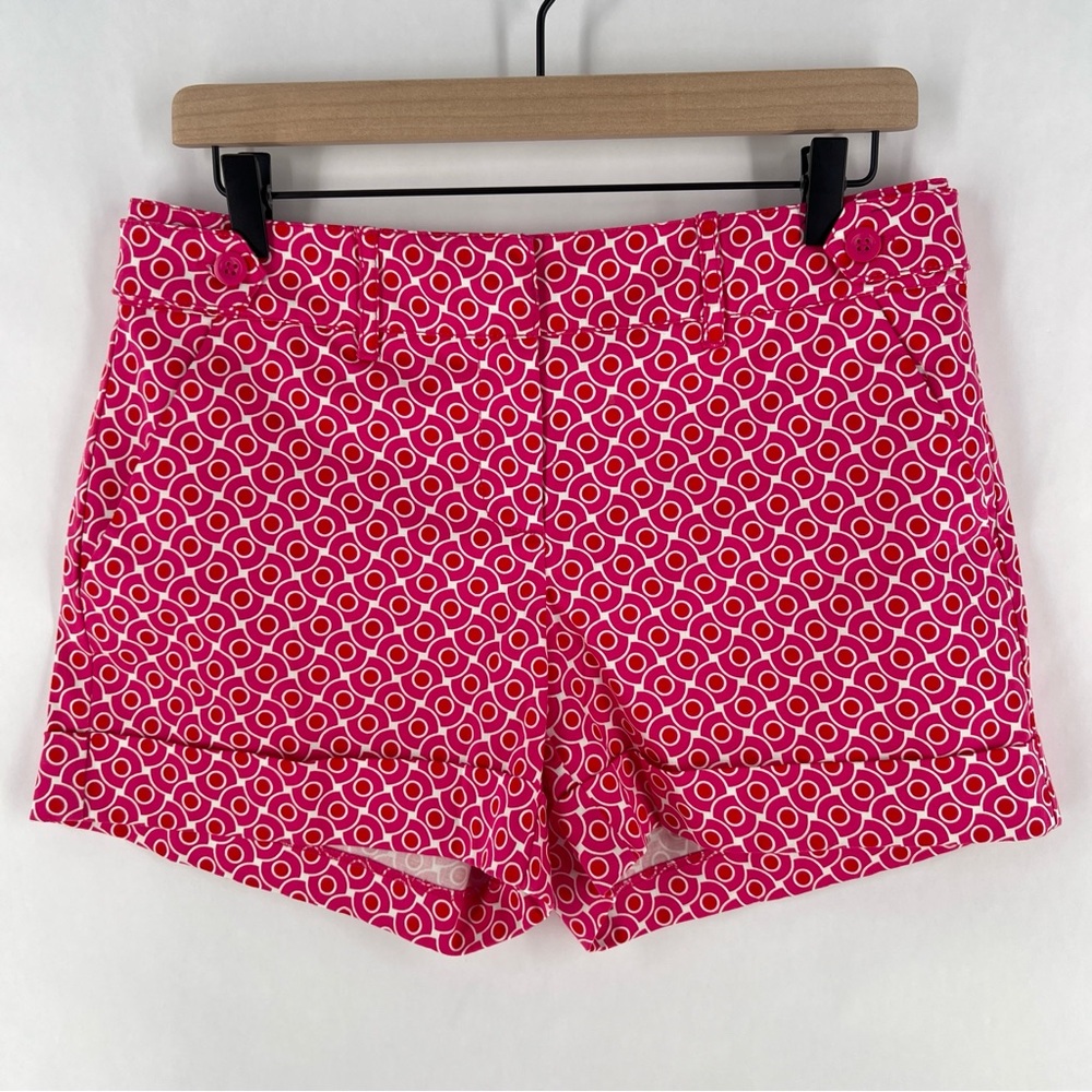 New York & Company Pink Geometric Stretch Cotton Button Tab Waist Shorts size 4